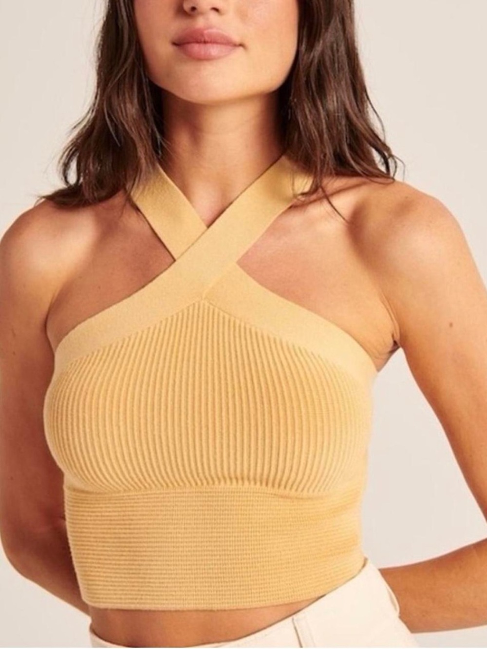 Cross-Strap Ribbed Tank in Mustard